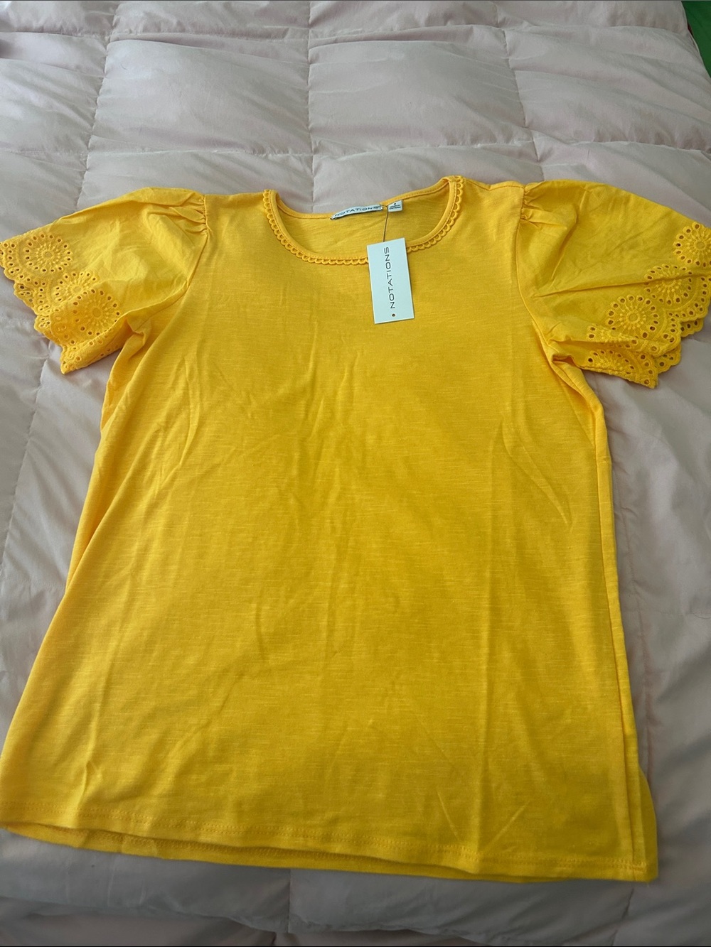 Notations Bright Yellow Eyelet Sleeve Knit Tee